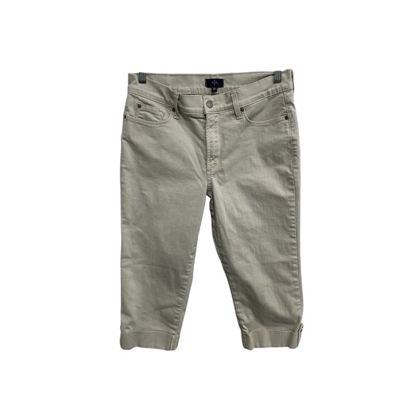 NYDJ Mid Rise Capri Pants Beige Sz 10 Petite Cuffed Hem Cotton Blend Neutral - Picture 1 of 11